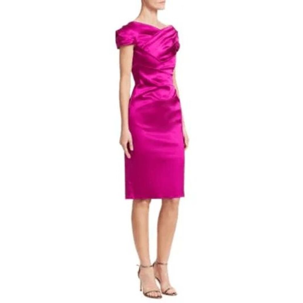 NWT Talbot Runhof Off-The-Shoulder Stretch Satin Duchess Cocktail Dress Size 12